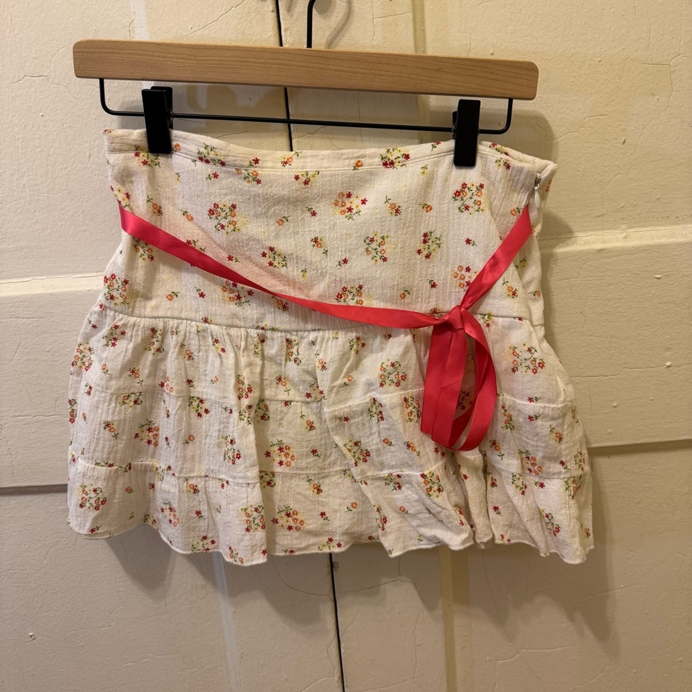 Pink and White Floral Mini Skirt